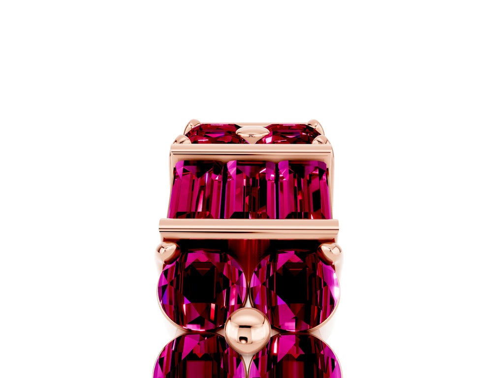 Round and Baguette Garnet Anniversary Band in Rose gold with Channel and Prong Setting