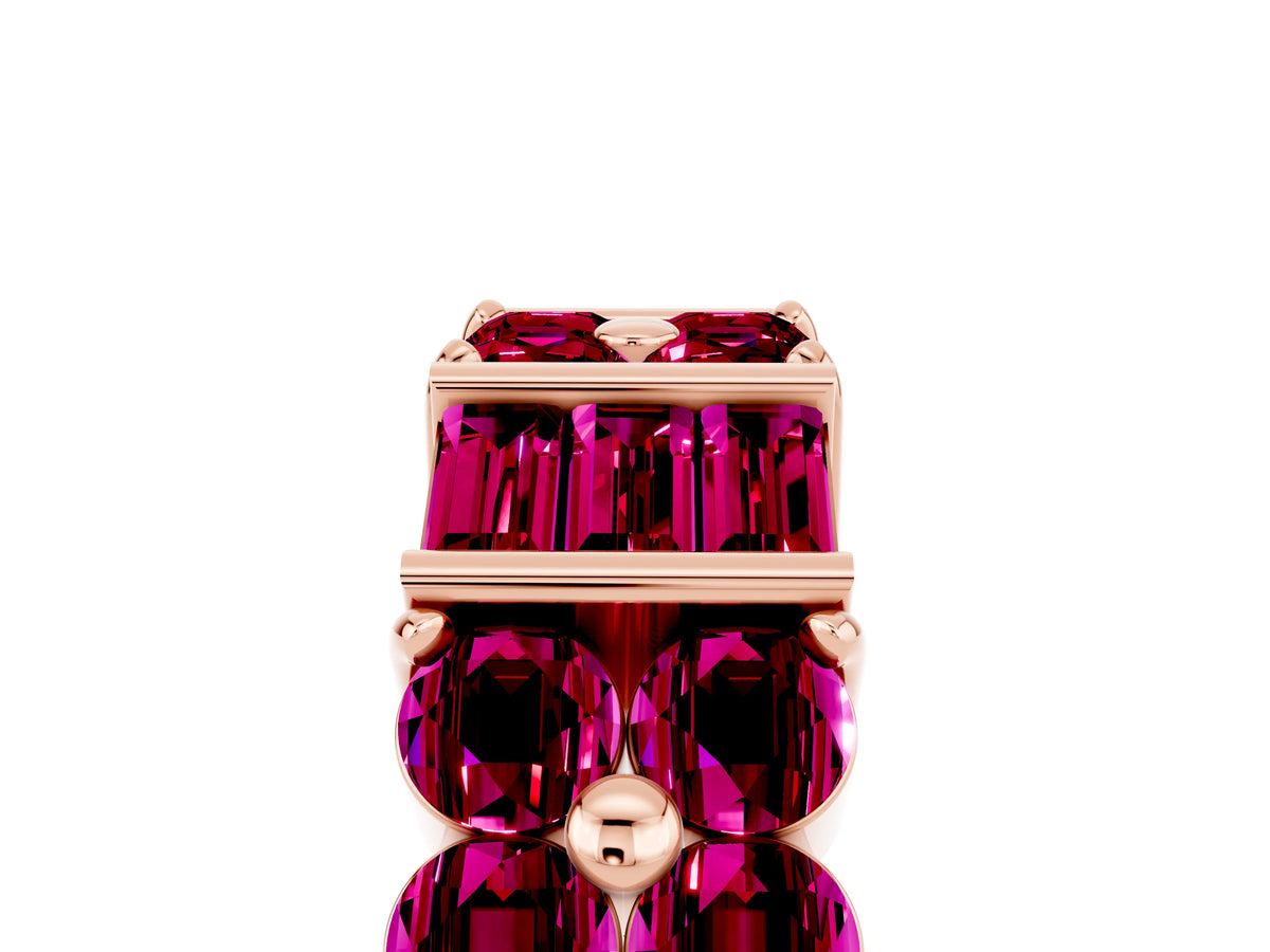 Round and Baguette Garnet Anniversary Band in Rose gold with Channel and Prong Setting