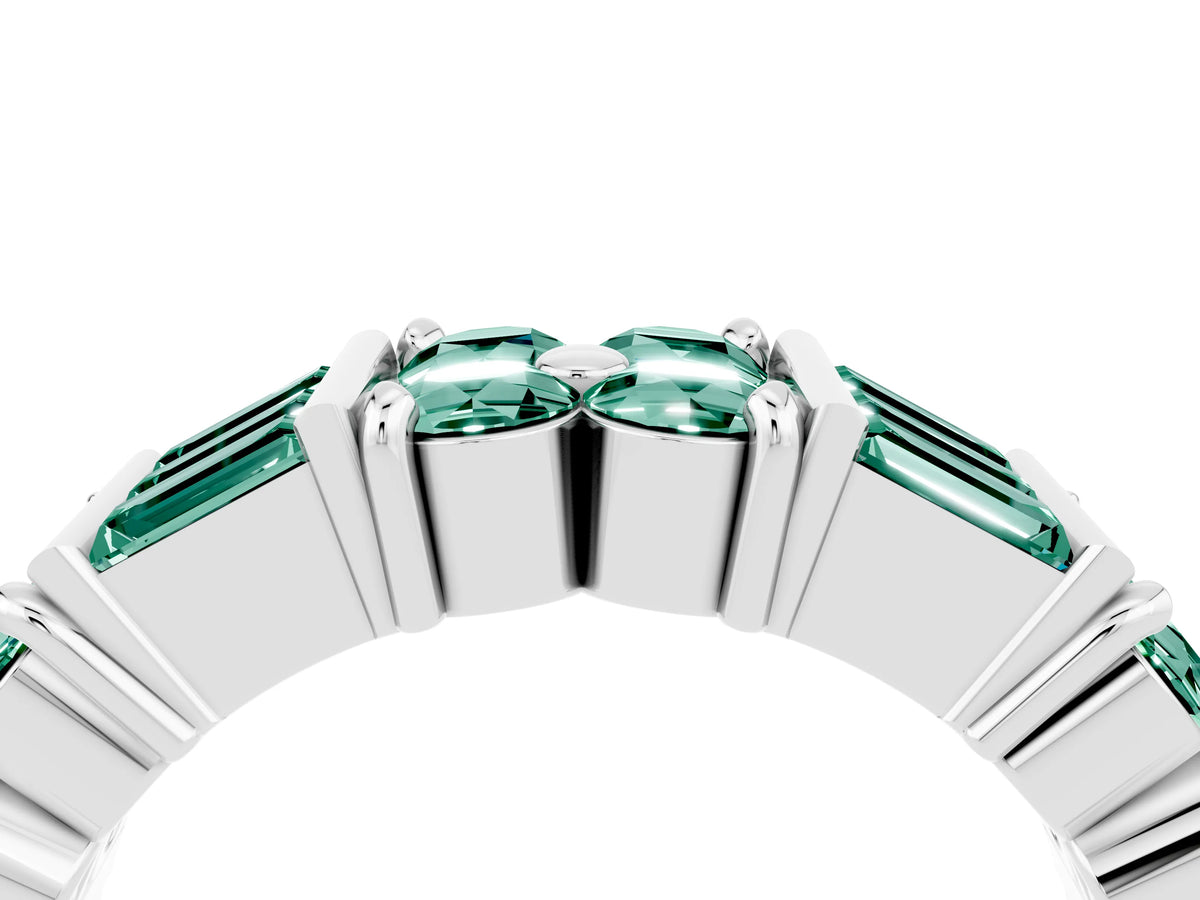 Round and Baguette Green Sapphire Anniversary Band in White gold with Channel and Prong Setting