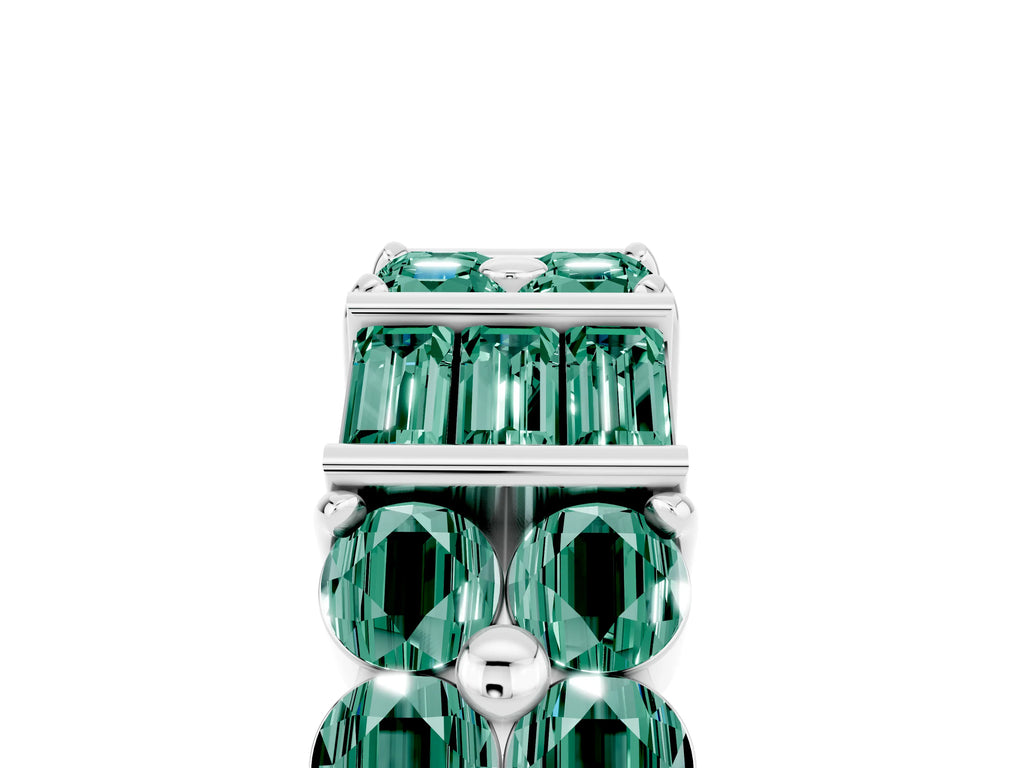Round and Baguette Green Sapphire Anniversary Band in White gold with Channel and Prong Setting