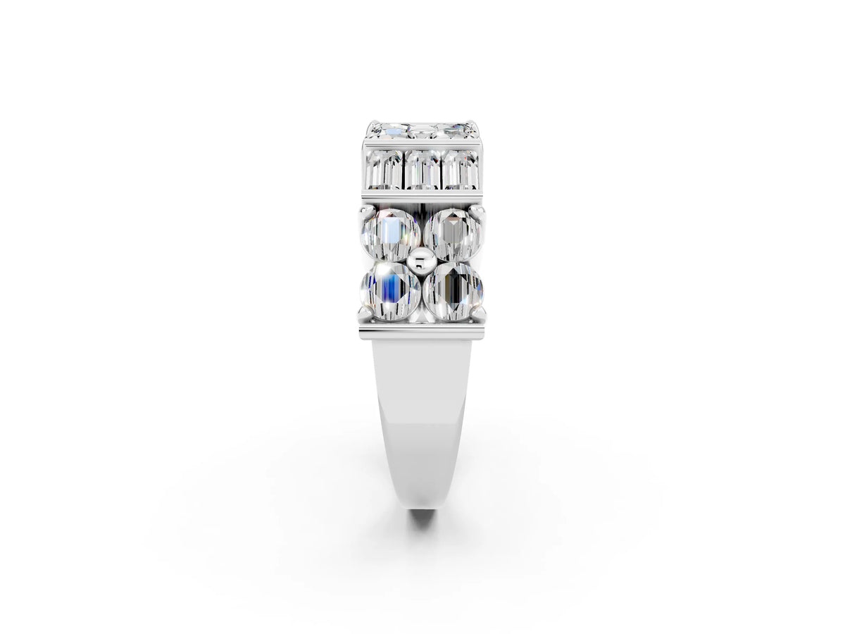 Round and Baguette Moissanite Anniversary Band in Platinum with Channel and Prong Setting