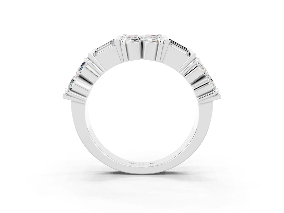 Round and Baguette Moissanite Anniversary Band in Platinum with Channel and Prong Setting