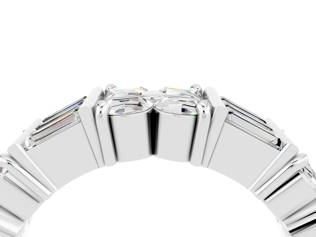 Round and Baguette Moissanite Anniversary Band in Platinum with Channel and Prong Setting