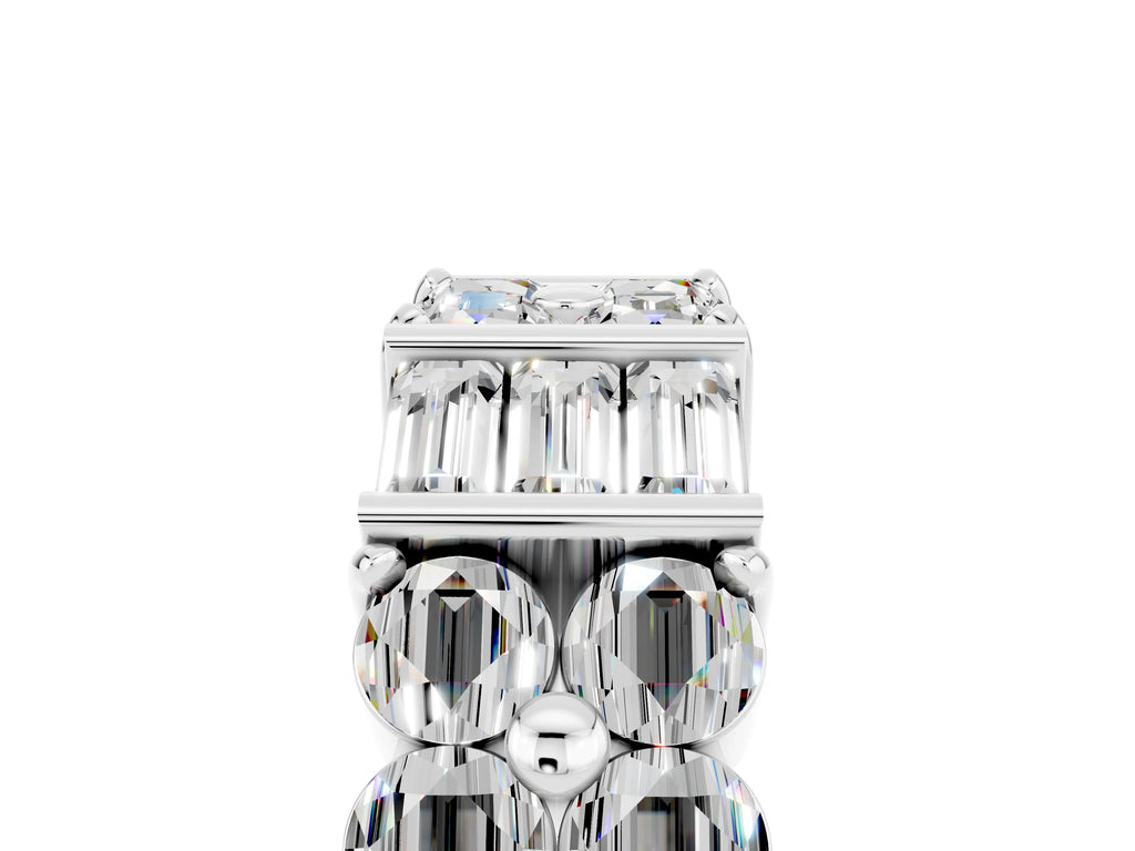 Round and Baguette Moissanite Anniversary Band in Platinum with Channel and Prong Setting