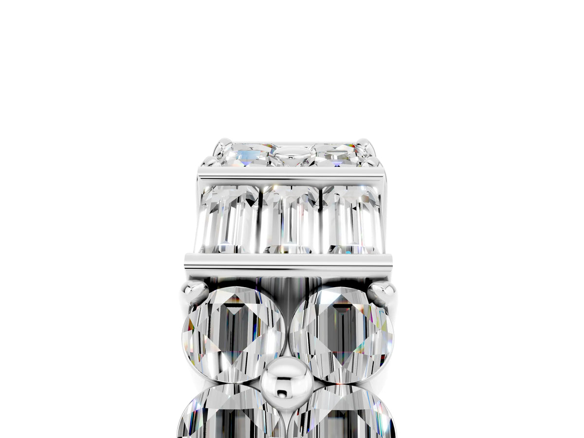 Round and Baguette Moissanite Anniversary Band in Platinum with Channel and Prong Setting