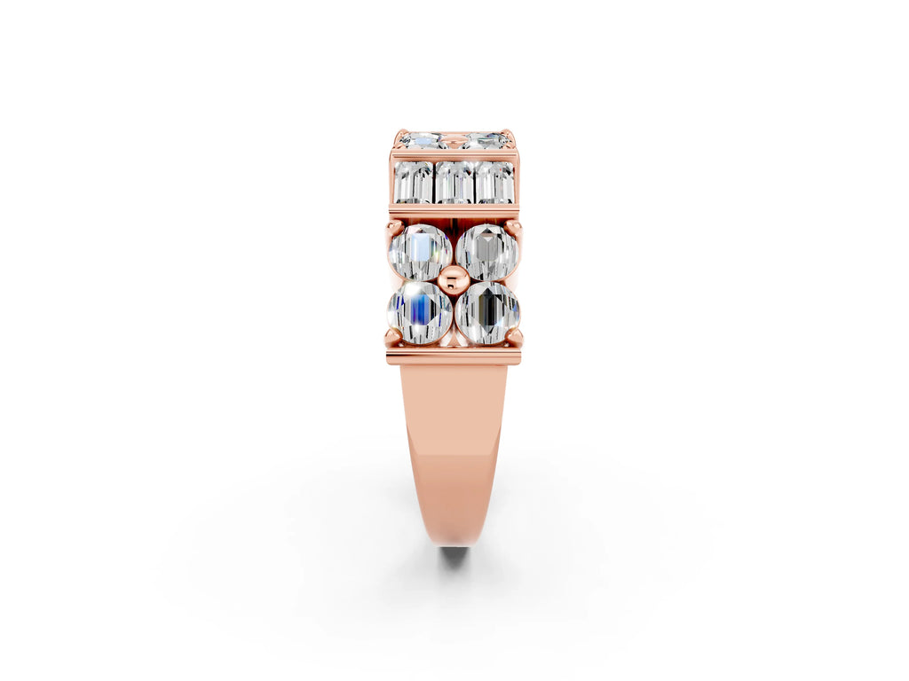Round and Baguette Moissanite Anniversary Band in Rose gold with Channel and Prong Setting
