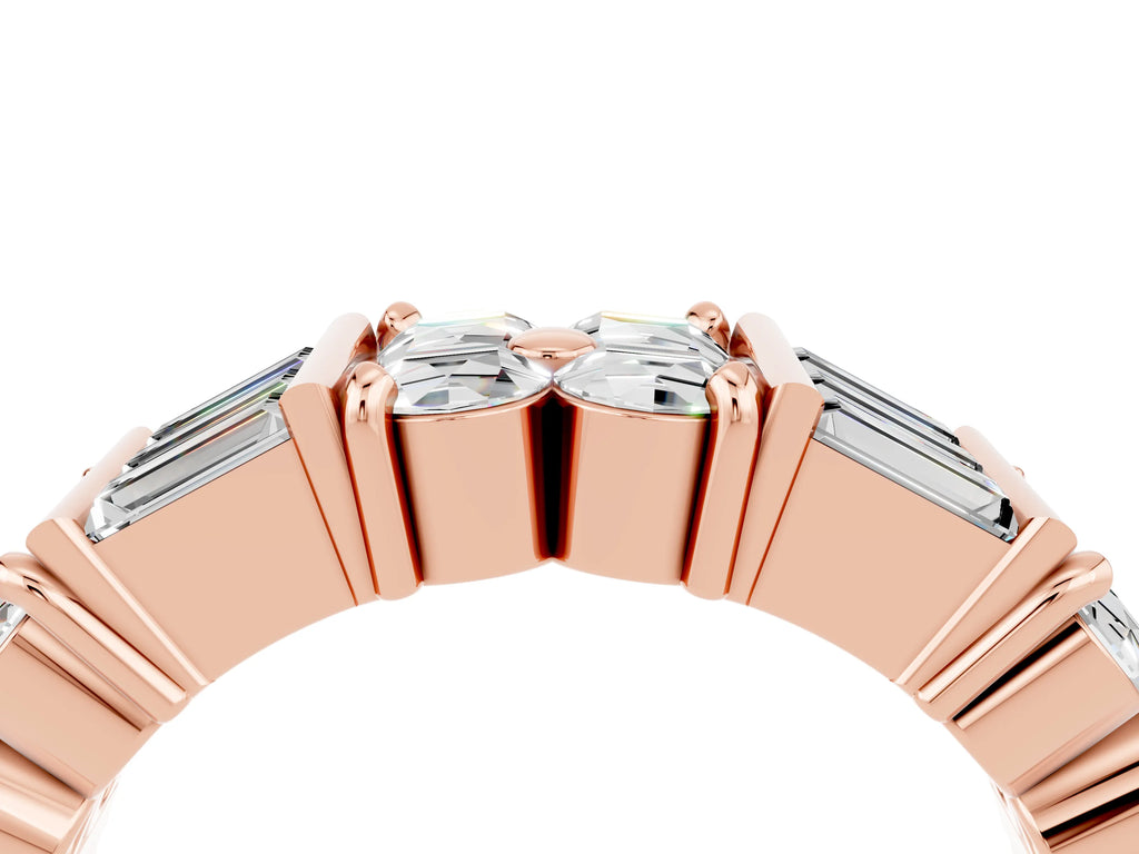 Round and Baguette Moissanite Anniversary Band in Rose gold with Channel and Prong Setting