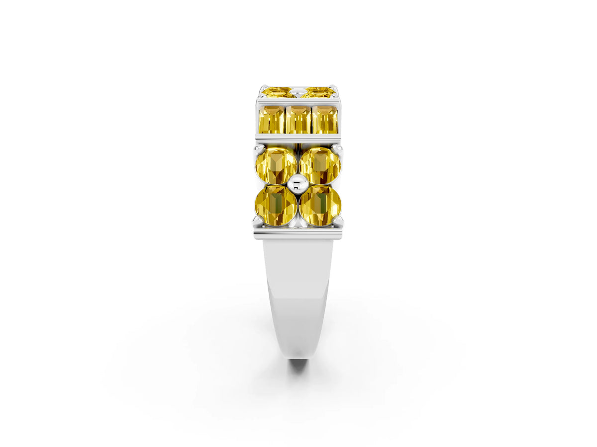 Round and Baguette Yellow Sapphire Anniversary Band in Silver with Channel and Prong Setting