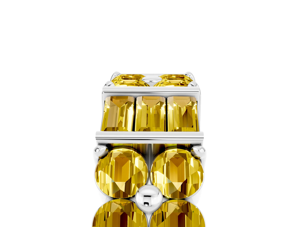 Round and Baguette Yellow Sapphire Anniversary Band in Silver with Channel and Prong Setting