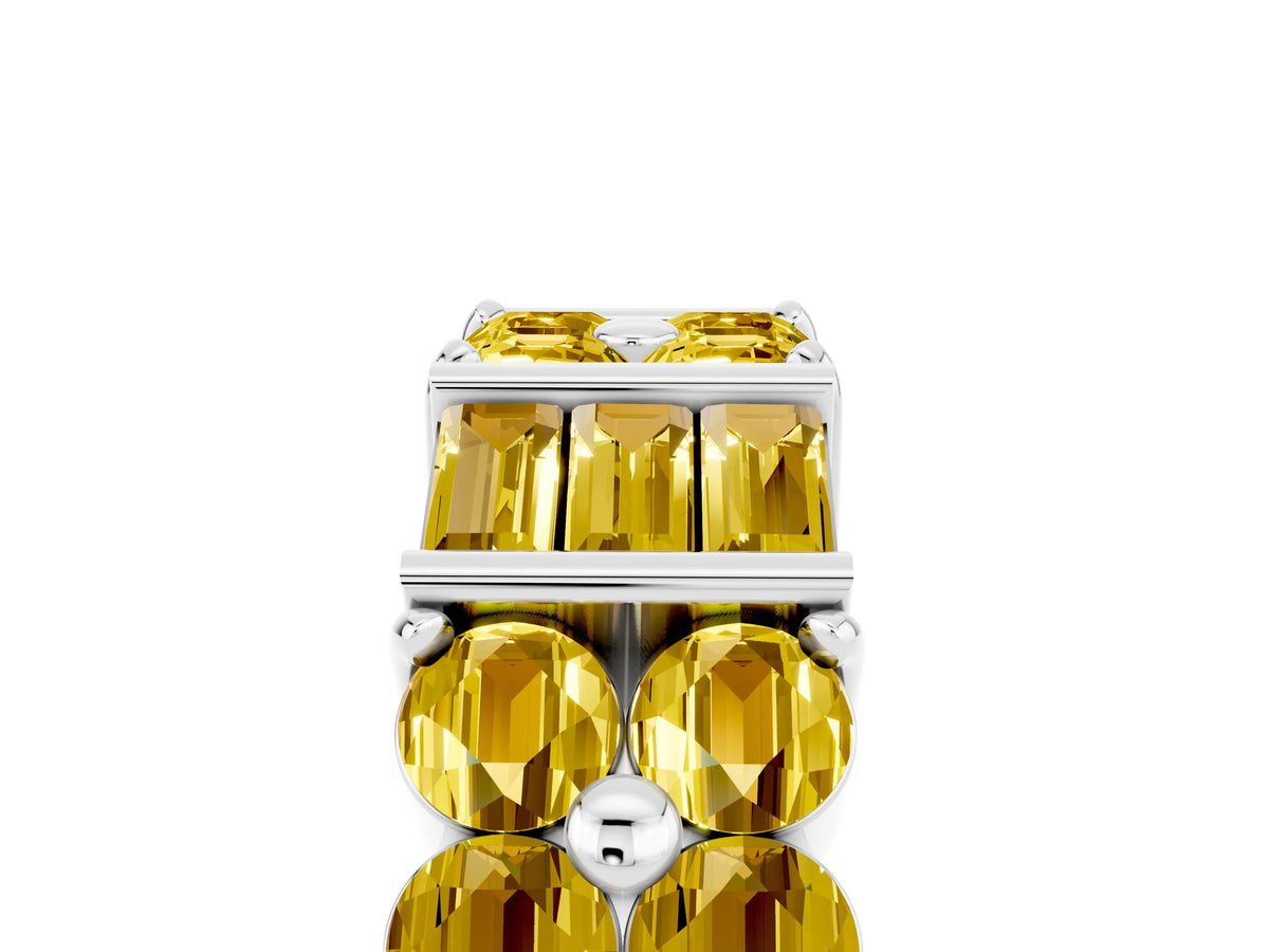 Round and Baguette Yellow Sapphire Anniversary Band in White gold with Channel and Prong Setting