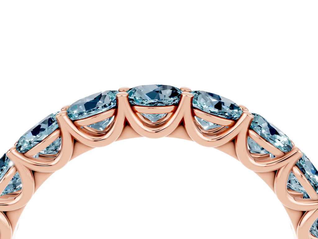 Shared Prong Round Aquamarine Eternity Band in Rose gold with Continuous Circle