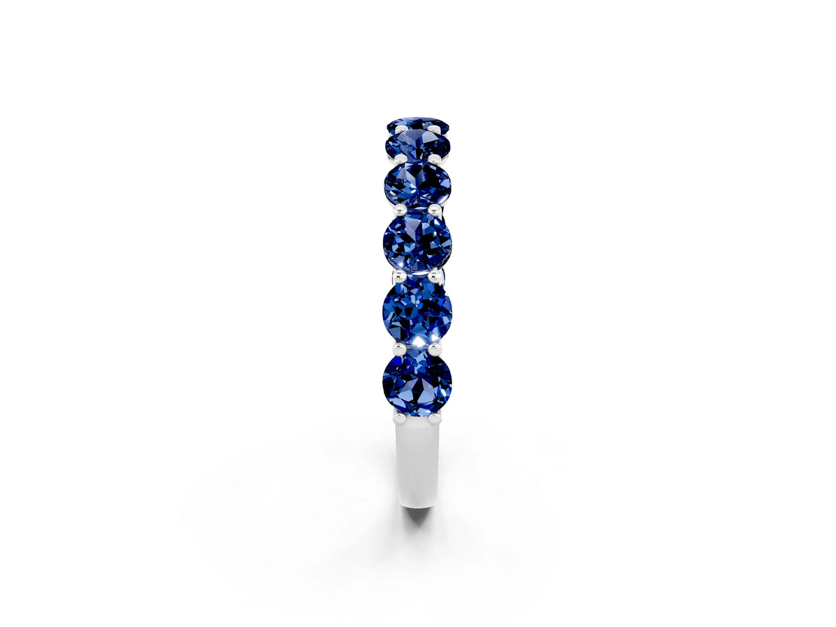 Shared Prong Round Blue Sapphire Eternity Band in White gold with Continuous Circle