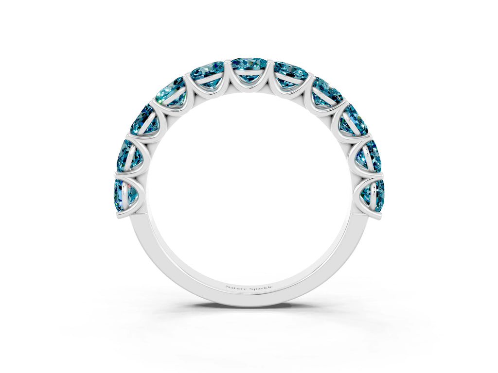 Shared Prong Round Blue Topaz Eternity Band in White gold with Continuous Circle