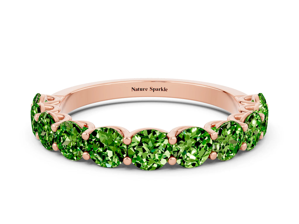 Shared Prong Round Peridot Eternity Band in Rose gold with Continuous Circle