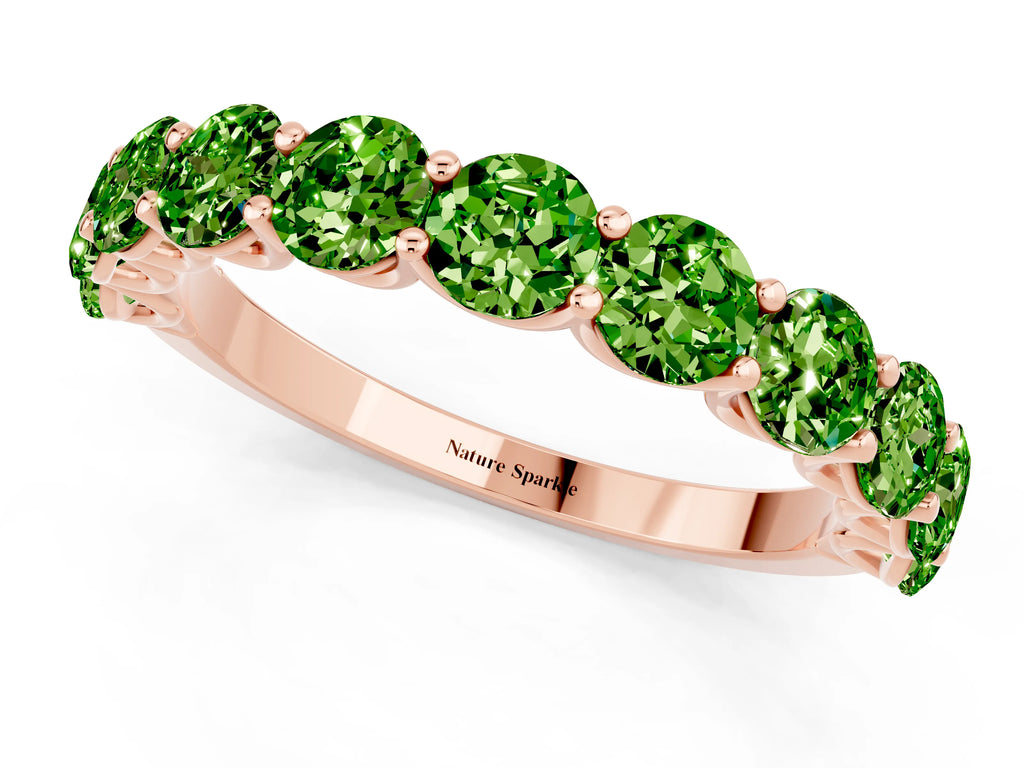 Shared Prong Round Peridot Eternity Band in Rose gold with Continuous Circle