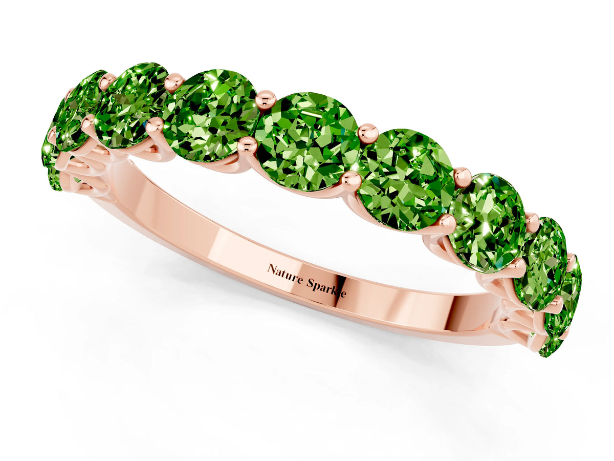 Shared Prong Round Peridot Eternity Band in Rose gold with Continuous Circle