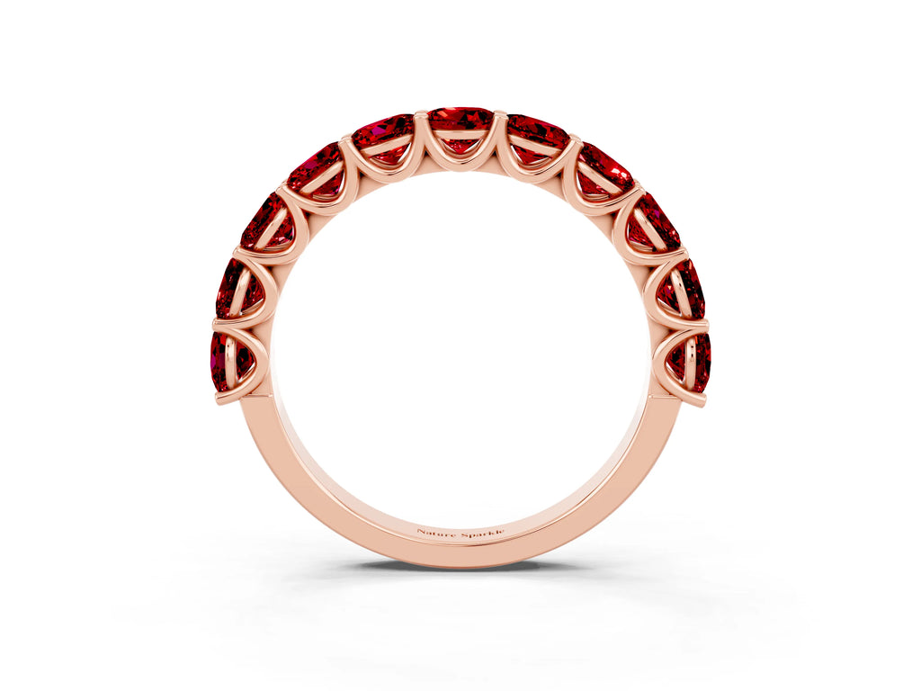Shared Prong Round Ruby Eternity Band in Rose gold with Continuous Circle
