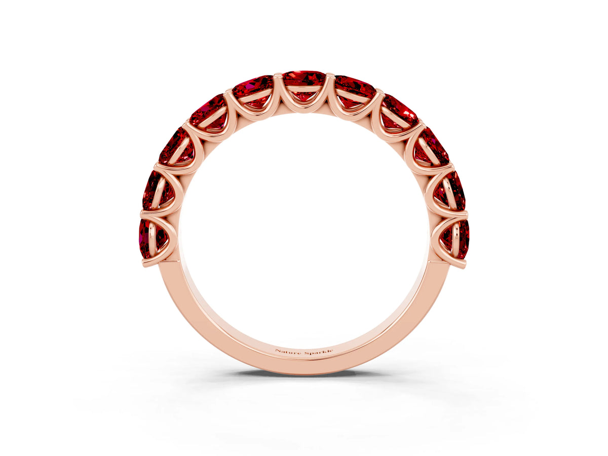 Shared Prong Round Ruby Eternity Band in Rose gold with Continuous Circle