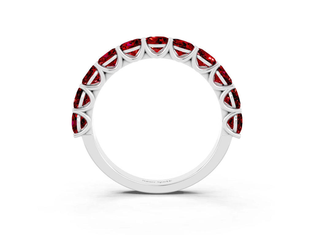 Shared Prong Round Ruby Eternity Band in Silver with Continuous Circle