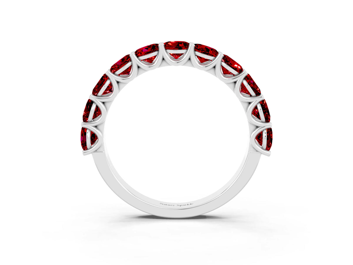 Shared Prong Round Ruby Eternity Band in Silver with Continuous Circle