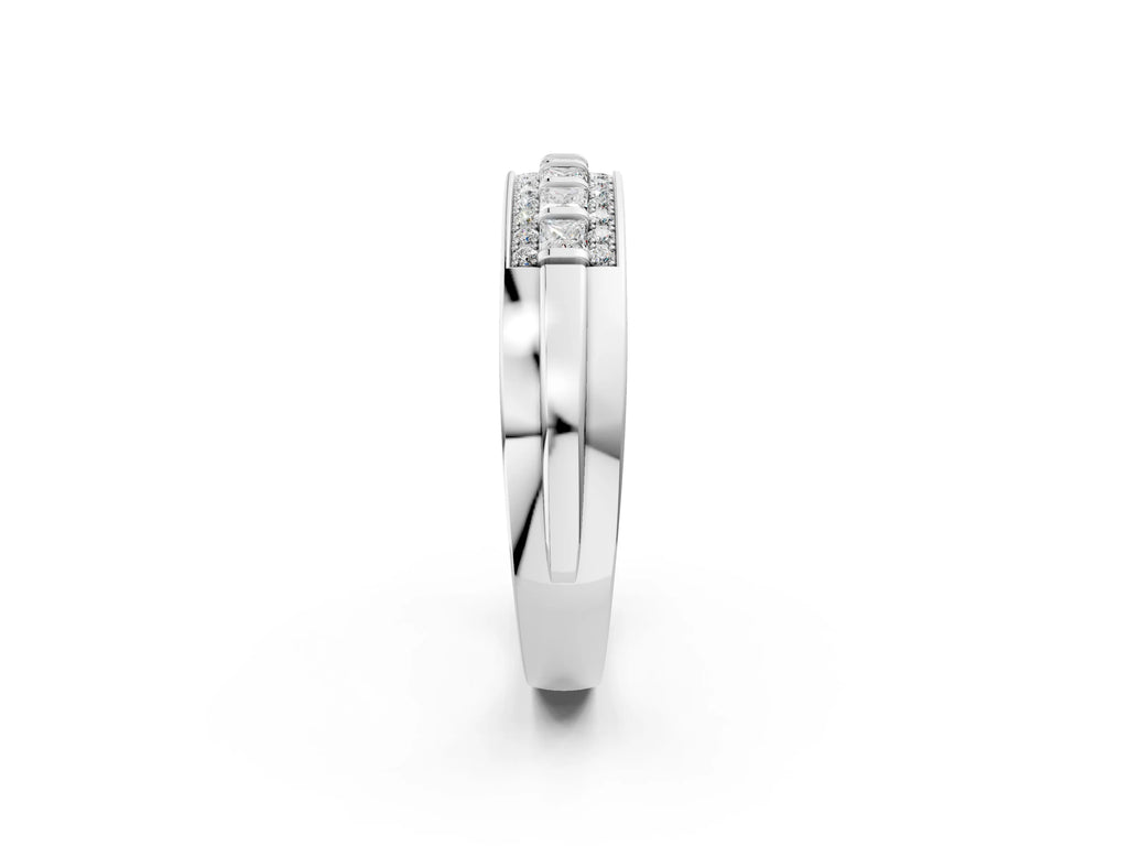 Silver Bar-Set Princess Cut Diamond Pavé Band