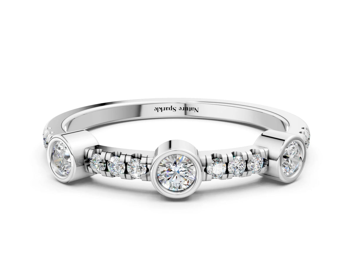 Silver Bezel Set Round Diamond Pavé Band