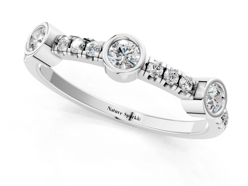 Silver Bezel Set Round Diamond Pavé Band