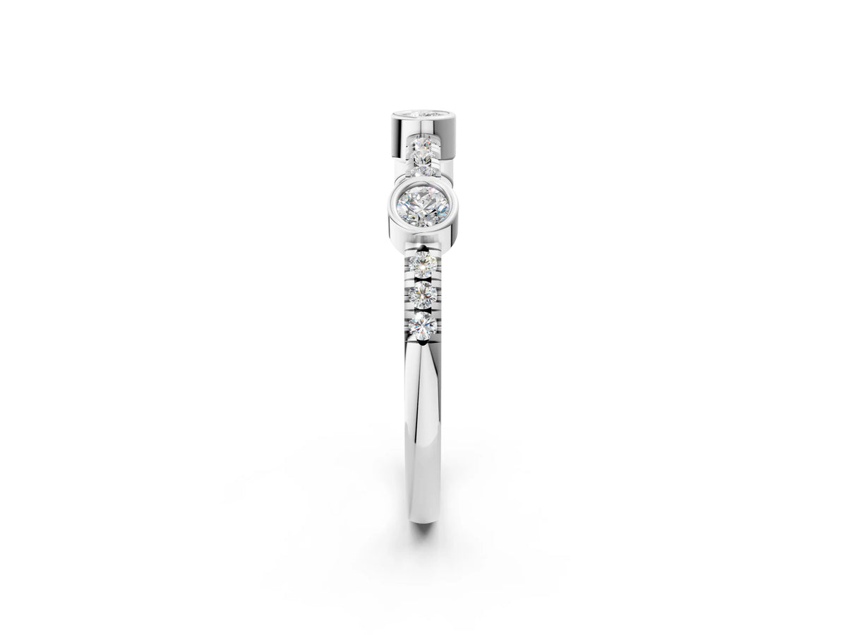 Silver Bezel Set Round Diamond Pavé Band