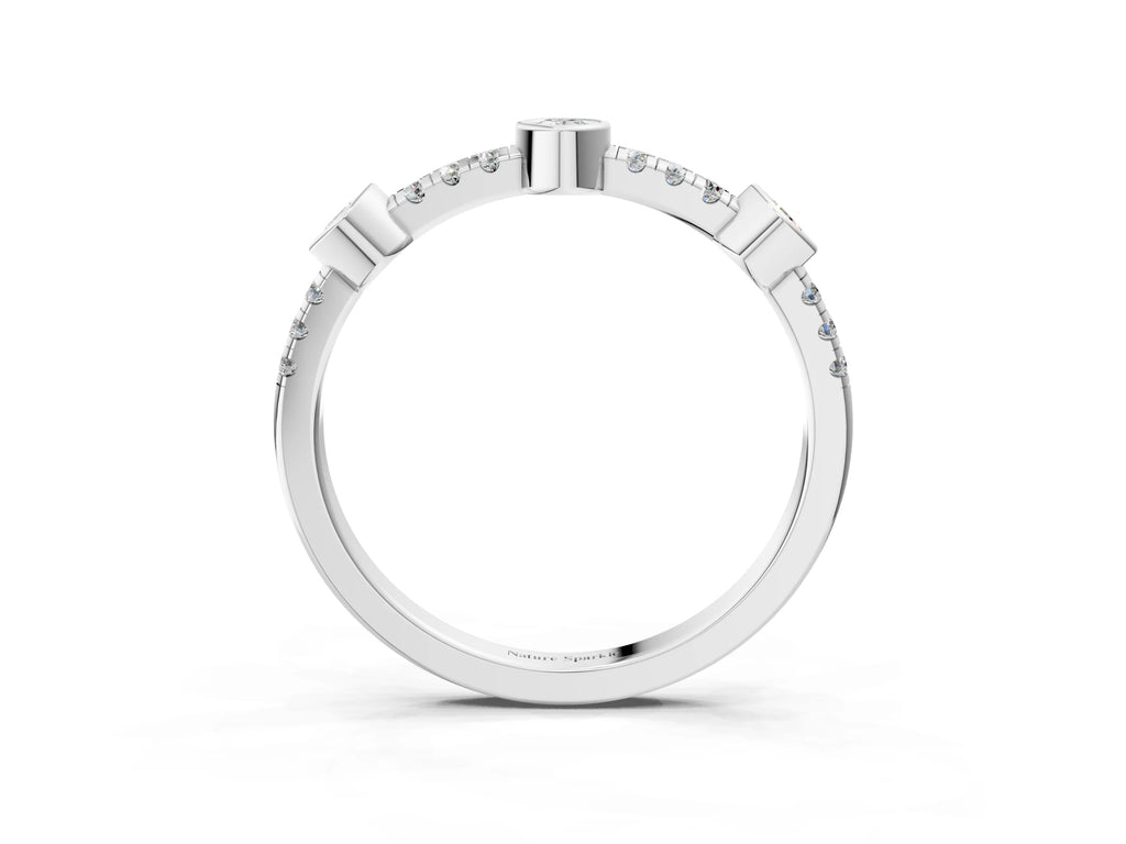 Silver Bezel Set Round Diamond Pavé Band
