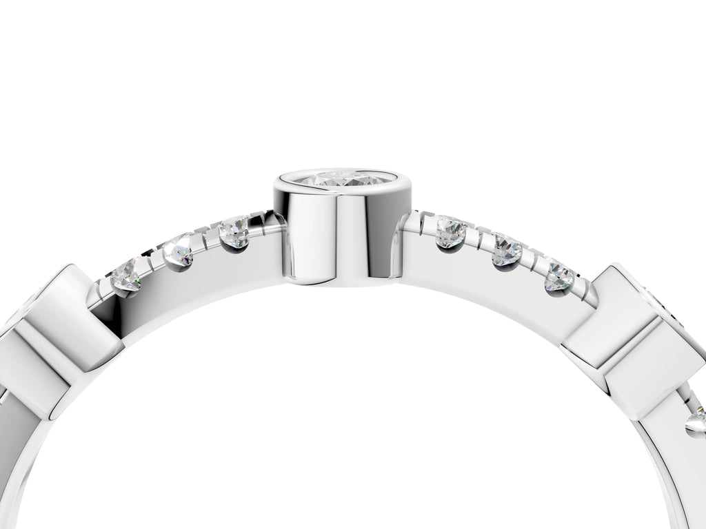 Silver Bezel Set Round Diamond Pavé Band