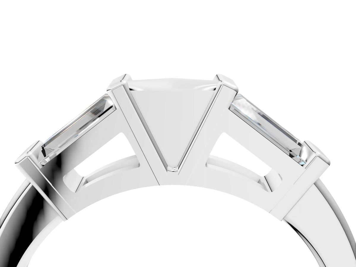 Silver Channel Set Baguette Diamond Flat Band with Bar Prong Setting