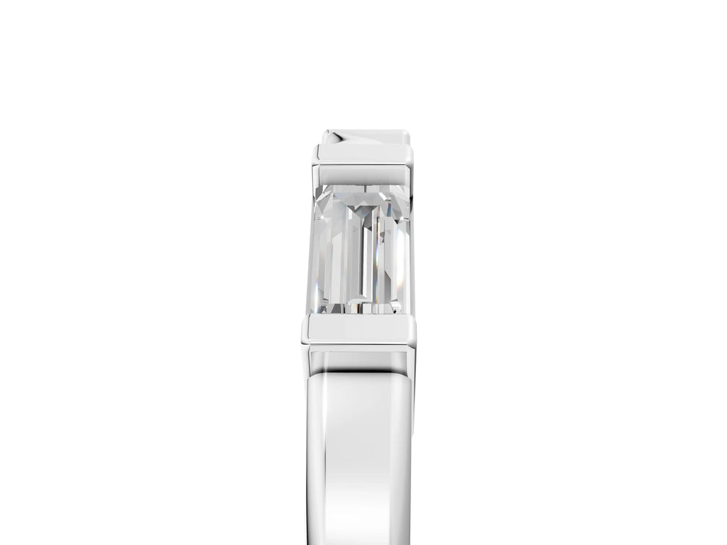 Silver Channel Set Baguette Diamond Flat Band with Bar Prong Setting