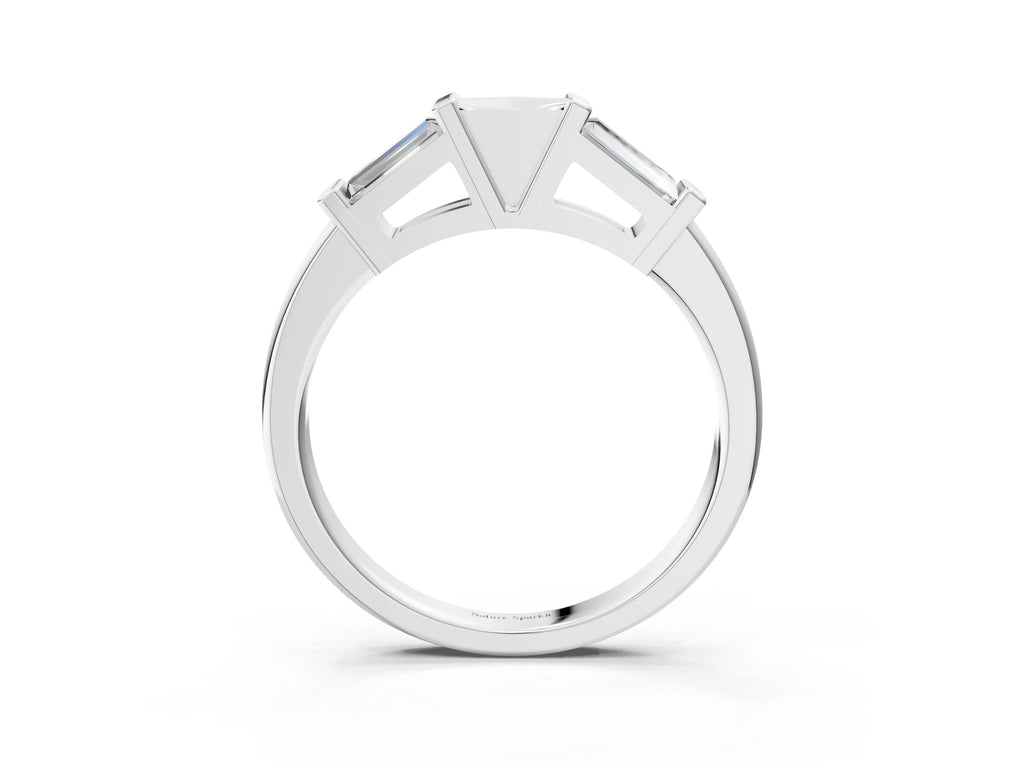 Silver Channel Set Baguette Diamond Flat Band with Bar Prong Setting
