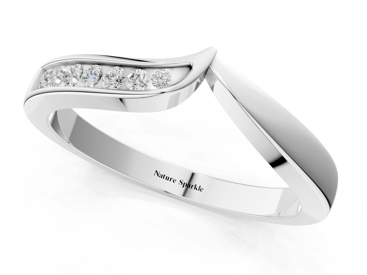 Silver Channel Set Round Diamond Contour Band