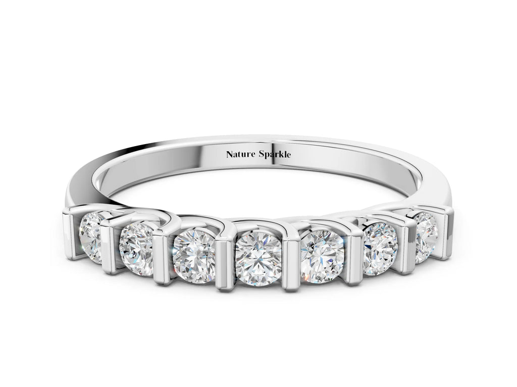 Silver Channel-Set Round Diamond Half-Eternity Band