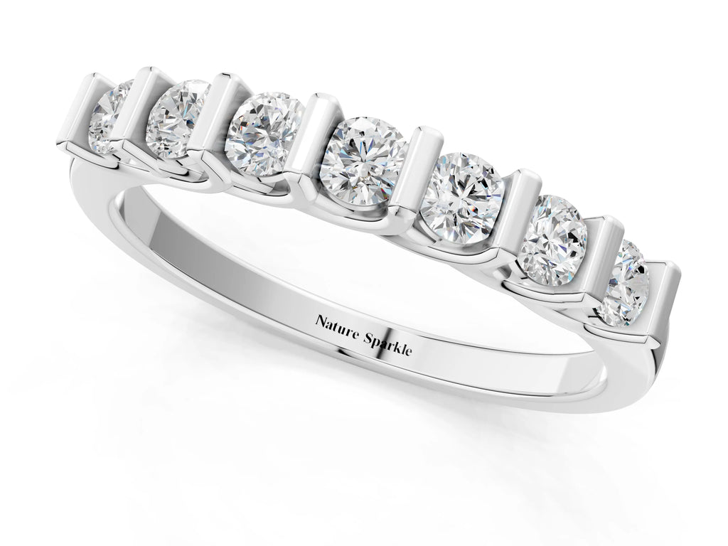Silver Channel-Set Round Diamond Half-Eternity Band