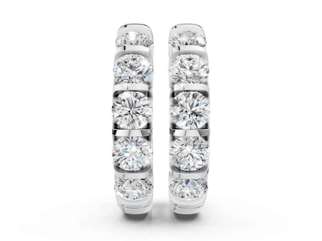 Silver Channel-Set Round Diamond Hoop Earrings