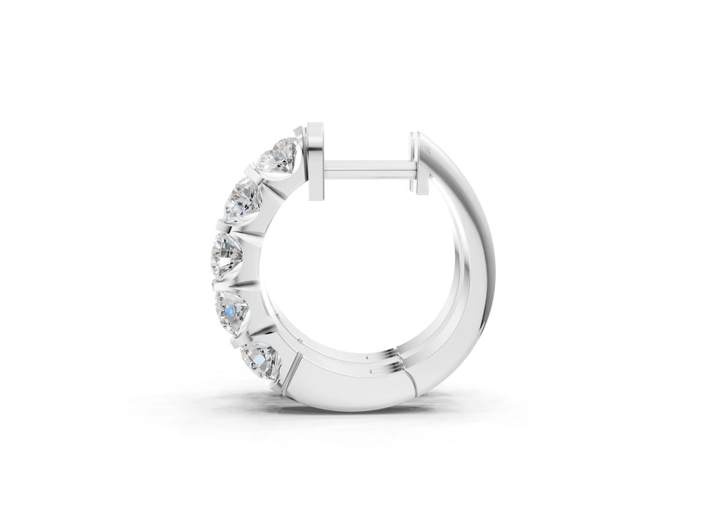 Silver Channel-Set Round Diamond Hoop Earrings