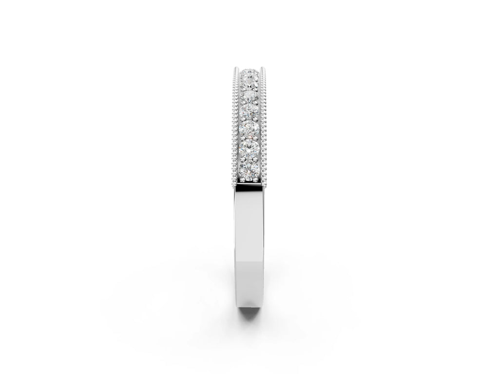Silver Channel Set Round Diamond Milgrain Edge Eternity Band