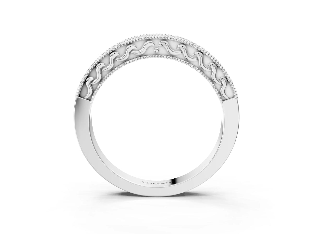 Silver Channel Set Round Diamond Milgrain Edge Eternity Band