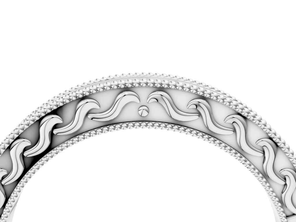 Silver Channel Set Round Diamond Milgrain Edge Eternity Band