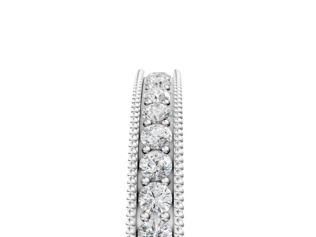 Silver Channel Set Round Diamond Milgrain Edge Eternity Band