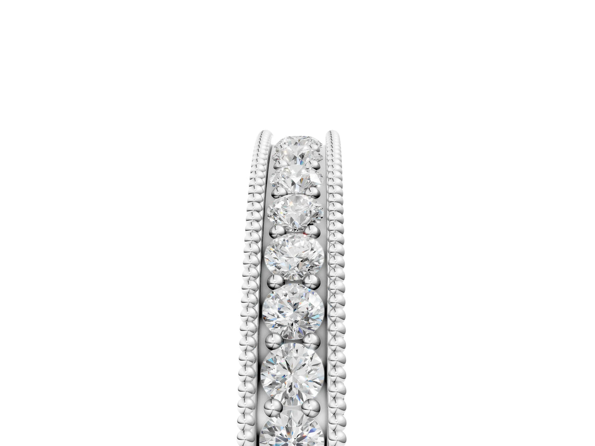 Silver Channel Set Round Diamond Milgrain Edge Eternity Band