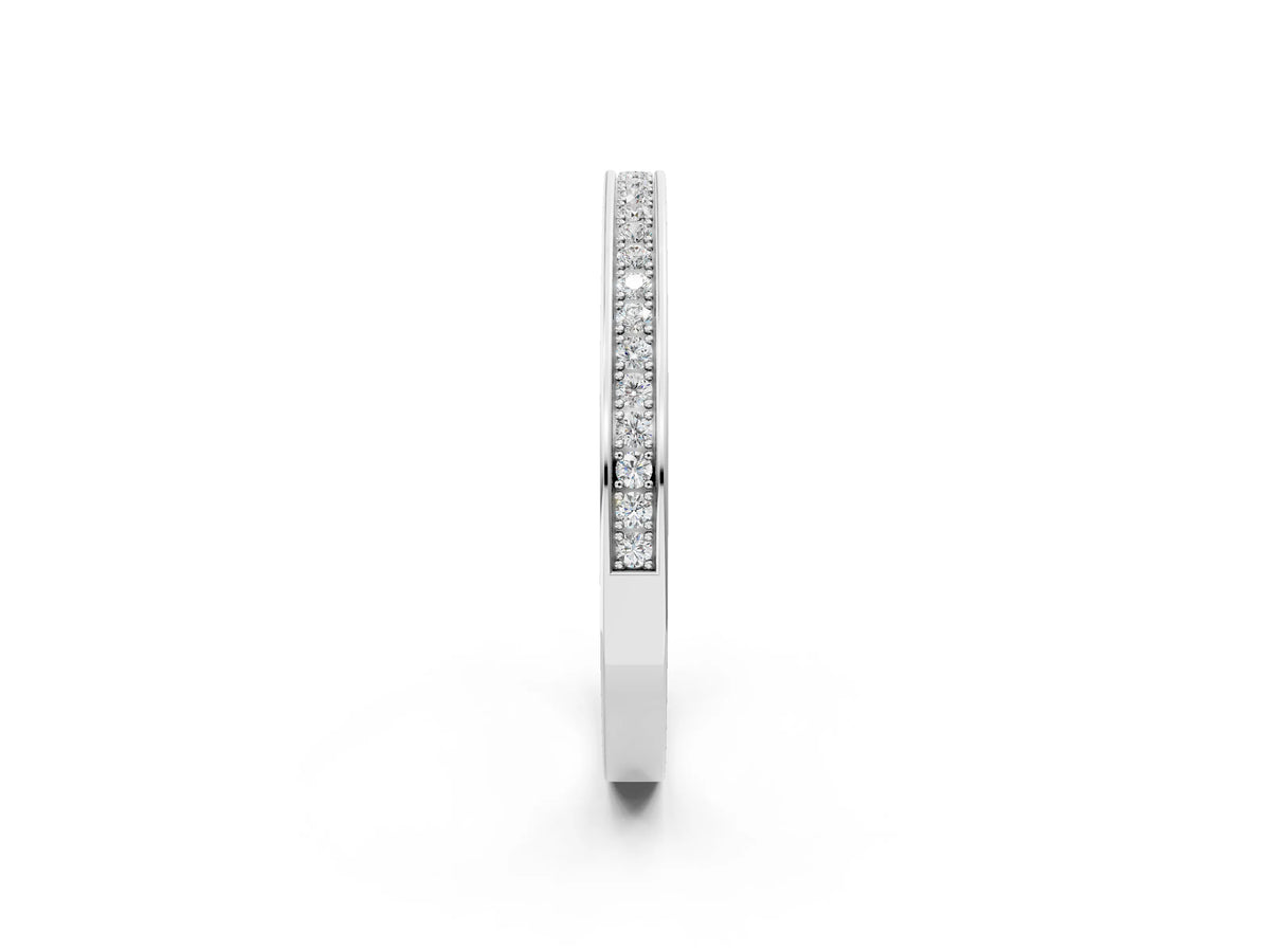 Silver Channel Set Round Diamond Milgrain Engraved Band