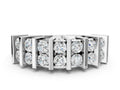 Silver Channel Set Round Diamond Step Band with Bar Prong Setting