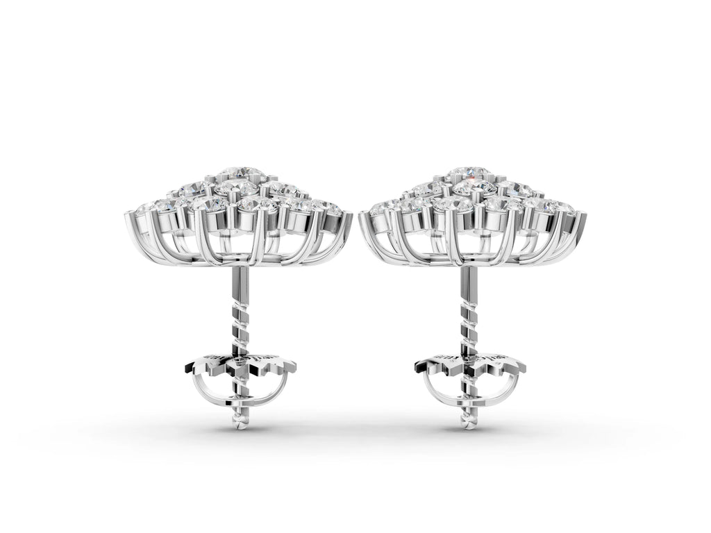 Silver Cluster Diamond Round Stud Earrings with Basket Setting