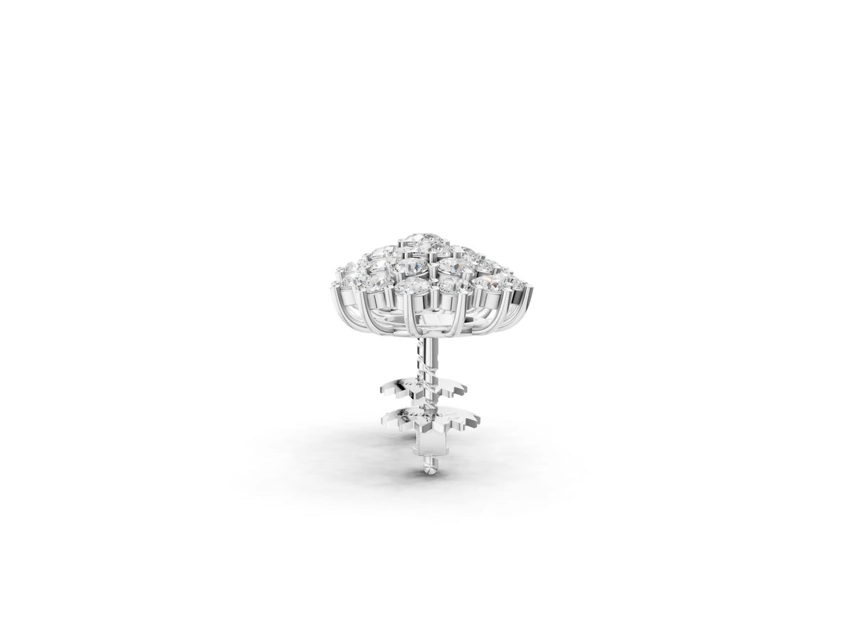Silver Cluster Diamond Round Stud Earrings with Basket Setting
