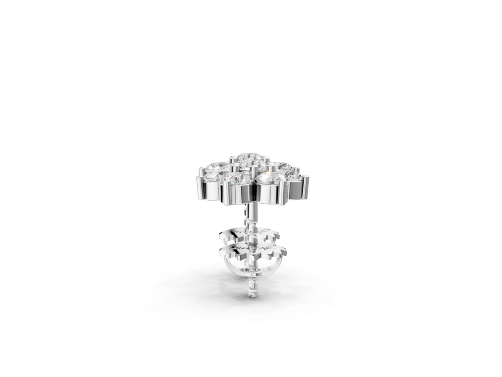 Silver Cluster Round Diamond Stud Earrings