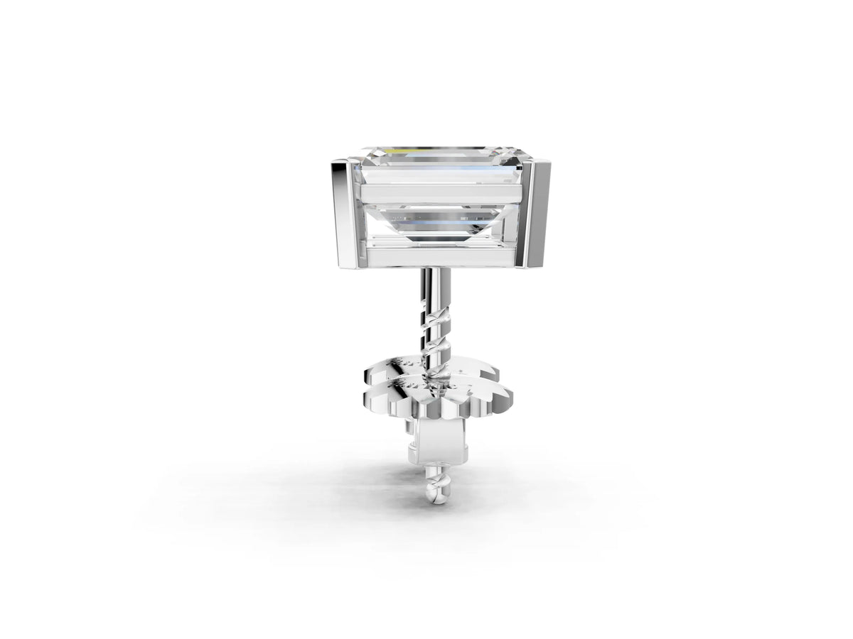 Silver Emerald Cut Diamond Stud Earrings