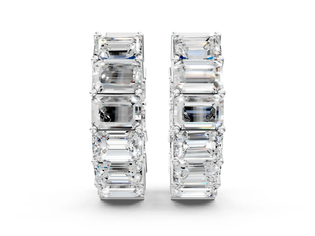 Silver Emerald Diamond Huggie Hoop Earrings